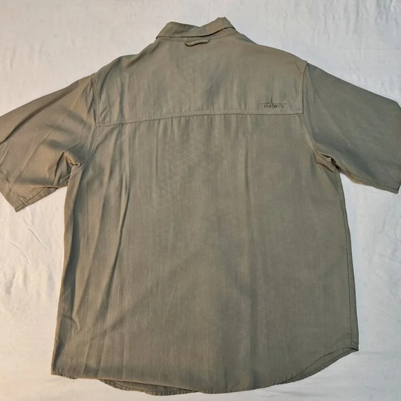 HABIT Men's Army Green Venter Mesh Short Sleeve L Shirt Zip Pockets Point Collar - Picture 6 of 11